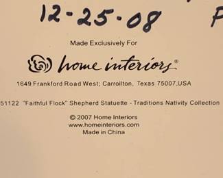 #251	Home Interiors Resin Shepherd Boy 15"	 $40.00 			