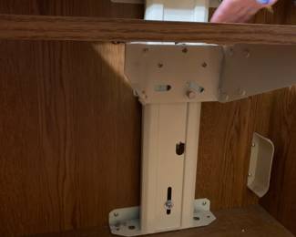 #145	laminate sewing machine table with manual lift 5 drawers lift table on wheels 42x20-39x29	 $400.00 			