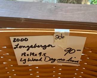 #206	Longaberger Basket  2000 Large Wash Day No Liner 18x19x9.5	 $90.00 			