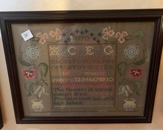 #257	Cross Stitch Sampler 21x17	 $35.00 			