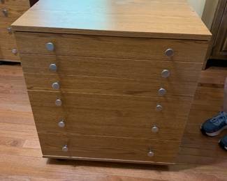 #144	laminate sewing cabinet with 6 drawers 26x20x29 0n wheels	 $125.00 			