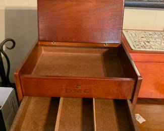 #153	DMc wood box with 3 drawers and 1 left top 11x9x10	 $30.00 			