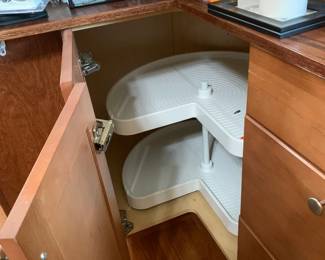 #147	wood corner cabinet with bookcase, corner lazy susan 3 drawer cabinet 55x48x36	 $120.00 			