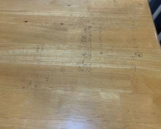 #088	wood top maple table with 4 white and maple chairs  48x38x30 as is chair	 $150.00 