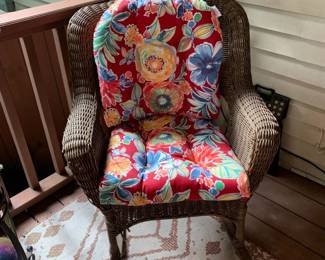 #010	wicker rocking chair with cushion 28x26x36	 $100.00 			