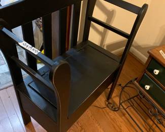 #058	storage chair black wood frame 27x14x33	 $100.00 			