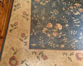 #050	blue and cream machine rug 8x11 as is need cleaning	 $75.00 			