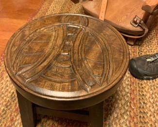 #079	carved bug stool 11x10	 $30.00 			