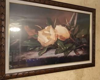 #036	print of magnolia framed 45x30	 $75.00 			