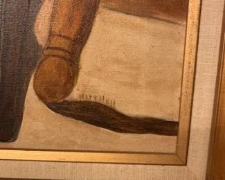 #083	Mary Hall original oil of spinning wheel and rug 33x44 framed	 $175.00 