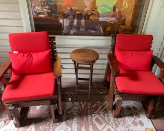 #011	(2) glider rocking chairs wood with cushions like new 27x28x35	 $240.00 			