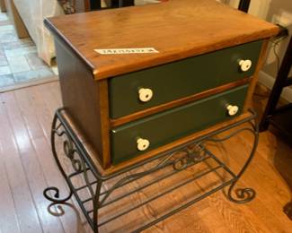 #059	metal and wood 2 drawer end table removable top  24x17x11-25	 $120.00 			