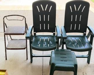 Adjustable lawn chairs and two tables