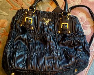 PRADA RUCHED BLACK LEATHER