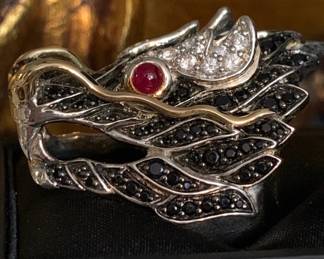 John Hardy 925 18k Naga Ring With black and white diamonds 
