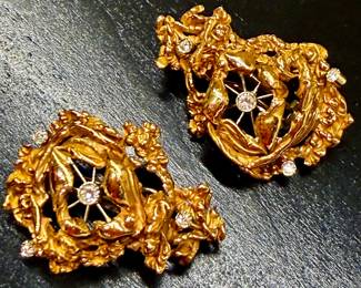 Massive DiMolono Milano 18K and diamond earrings circa 1960