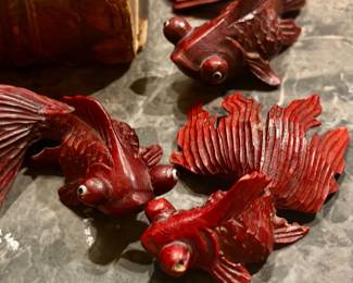 Pair of Hand-Carved Koi Fish Sculptures, Japan, Early 20th Century