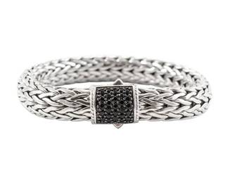 John Hardy 925 Sterling Silver Pave Black Sapphire Icon Link Bracelet 10.5mm