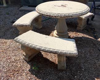 Cement table, cement benches