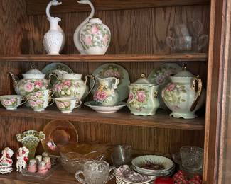 Lefton China Heritage Rose pattern porcelain tea set.