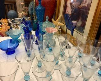 Apollo Cerulean" pattern by Bryce Glass, MCM, Glassware, drinkware, cobalt blue