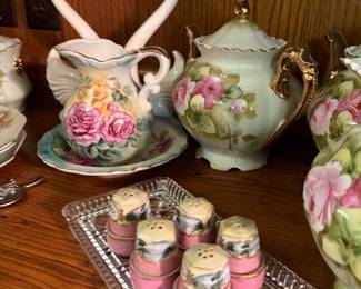 vintage Lefton China pieces, "Green Heritage Rose"