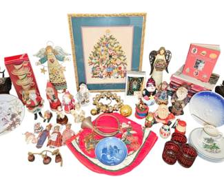 Huge Christmas Figurine Tableware Collector Lot Vintage Santas, Angels, Plates, Reindeer Decor