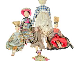 Antique Vintage Peg Wooden Grodnertal Dolls Miniature Bisque Mignonette