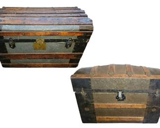 Antique Steamer Barrel Top And Embossed Trunks Afghans Linens