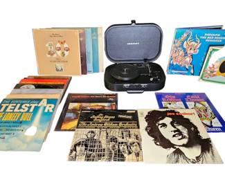 Vintage Vinyl LP Record Collection Lot 40 Albums Crosley CR8009ABK Record Player Bonus 45s