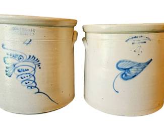 Antique 19th C. 4Gallon Stoneware Crocks Haxstun, Ottman Co. NY Seymour Bosworth CT