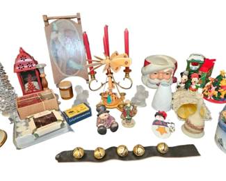 Huge Vintage Christmas Collection Lot Bevin Bros Sleigh Bells, Ceramic Santa, Disney And More