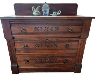 Antique Oak Washstand Beautiful Carved Floral Motifs
