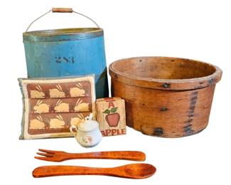 Antique StavedWood Firkin Sugar Bucket Primitive Bentwood Oak Dry Measure... Great True Antiques