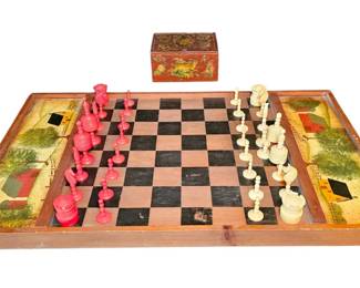 Vintage HandCarved Bone Chess Set... A Rare Find