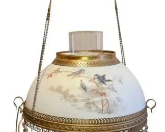 Antique Victorian HandPainted Bluebird Hanging Lamp
