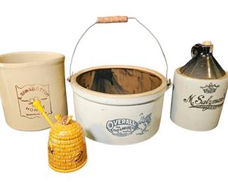 Trio of Vintage Stoneware Crocks Jugs Overall Park Pollard, Salzman Ransbottom