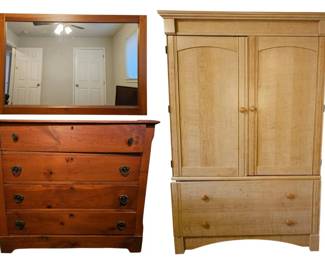 Vintage Furniture Pieces Dresser with Mirror Blonde Wood Armoire