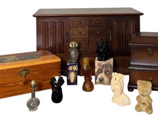 Vintage Wooden Jewelry Chests Collectible Avon Perfume Bottle Estate Lot