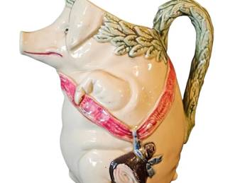 06 Antique Orchies Style Majolica Pig Pitcher