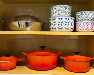 Le Creuset Enameled Cast Iron Cookware  “Flame” (orange),   Signature Housewares Stoneware Storage Bowl Set , Pennsylvania Dutch Oval Roasting Pan by Cuisinart