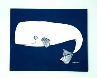 Vintage Marushka Screen Print, "Sleepy Whale". 16"x20"