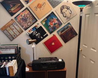 Albums and CDs, Vintage Floor Speakers, 1990s Metal Halogen Torchiere Floor Lamps (2 Available)