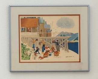 “Crab Butchering Party" (1981) Rie Muñoz , Signed and Numbered - Framed size is 15"x18"