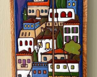 Vintage Ceramic Wall Plaque/ Enameled Terracotta