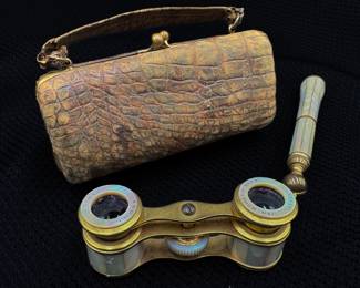 Vintage French Gilt-Brass and Mother-of-Pearl Opera Glasses