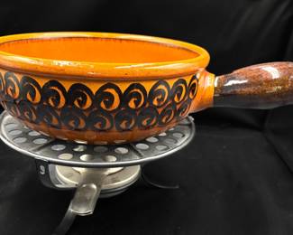 Vintage 1960s Swiss Landert Stoneware Fondue Pot