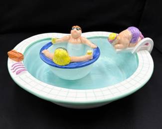 Lotus Ceramic Swimming Pool and Hot Tub Chip and Dip Set