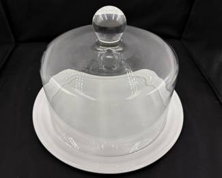 White Porcelain Cake Plate with Clear Glass Cloche 
