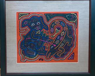 Hand-stitched Guna Mola from Panama - Framed size is 18"x21.5".